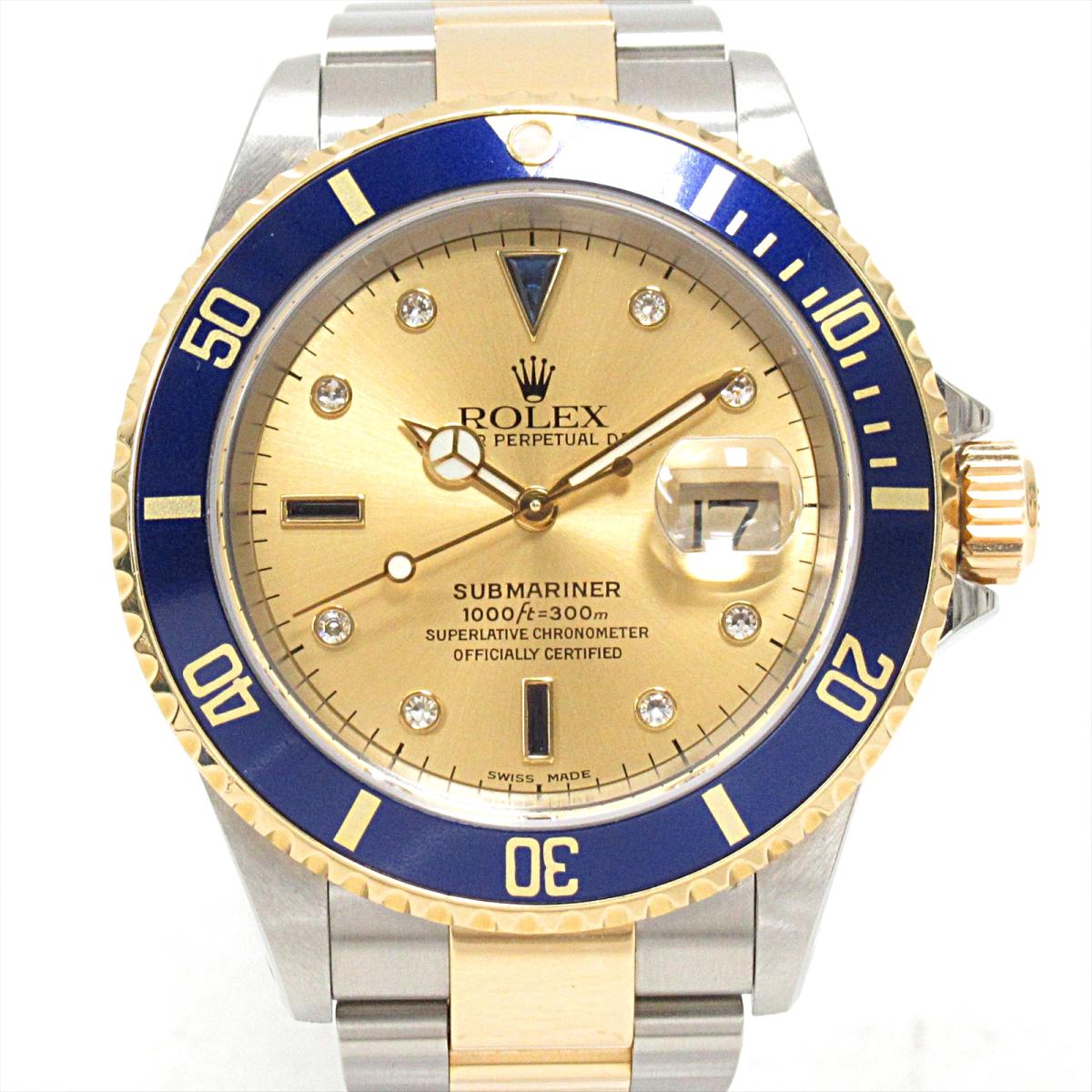 【中古】 ロレックス サブマリーナ デイト 腕時計 ウォッチ メンズ ステンレススチール (SS) x K18YG (750)イエローゴールド ダイヤモンド (8P) サファイア (3P) (16613SG) | ROLEX BRANDOFF ブランドオフ ブランド ブランド時計 ブランド腕時計 時計