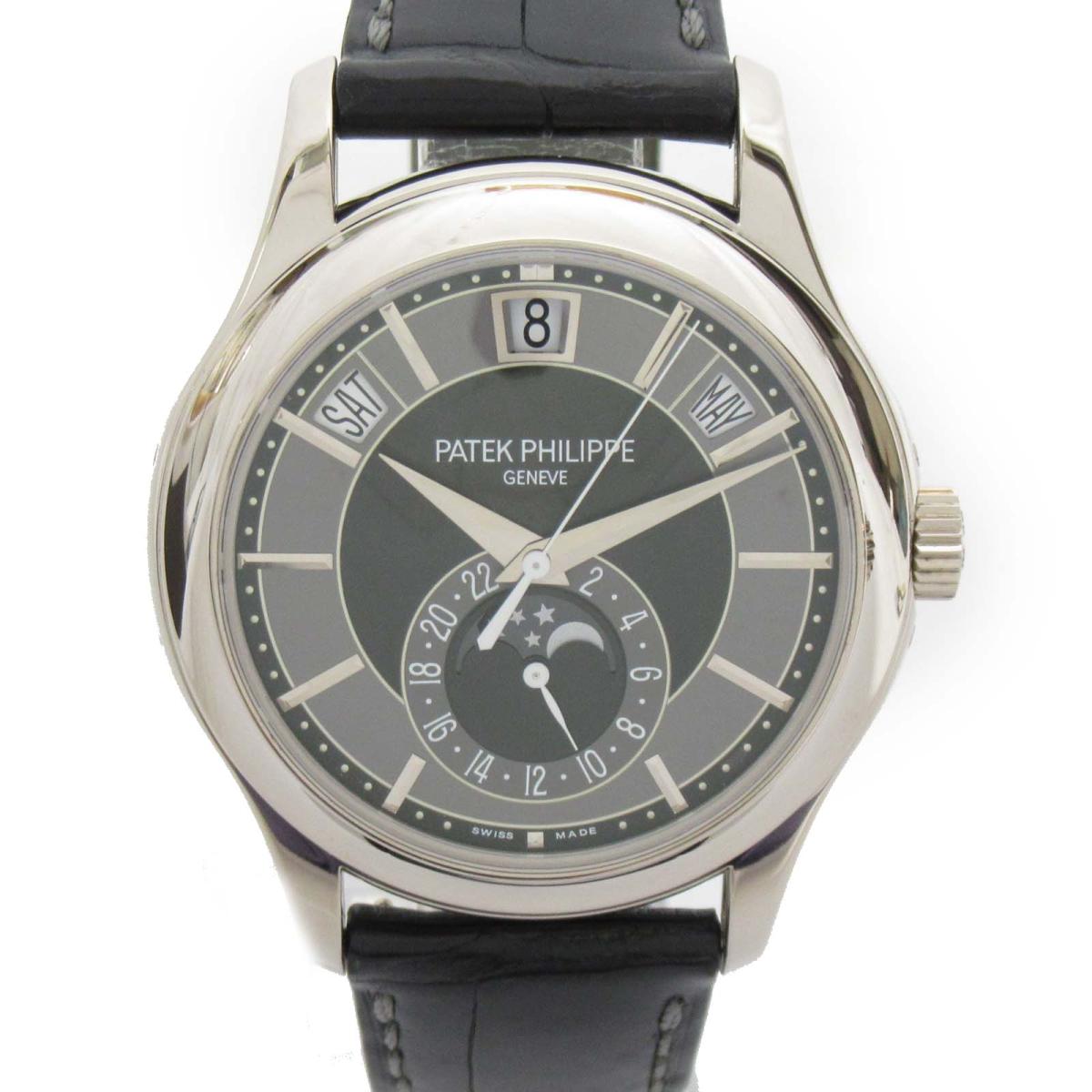 【中古】パテック・フィリップ アニュアルカレンダー ウォッチ 腕時計 メンズ 18Kホワイトゴールド x クロコ (5205G-010)