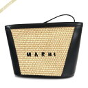 《P3倍_9日11:59迄》マルニ MARNI レディース ハンドバッグ ロゴ ポーチ かごバッグ ブラック×ナチュラル PHMO0024Q0 P3860 Z1...