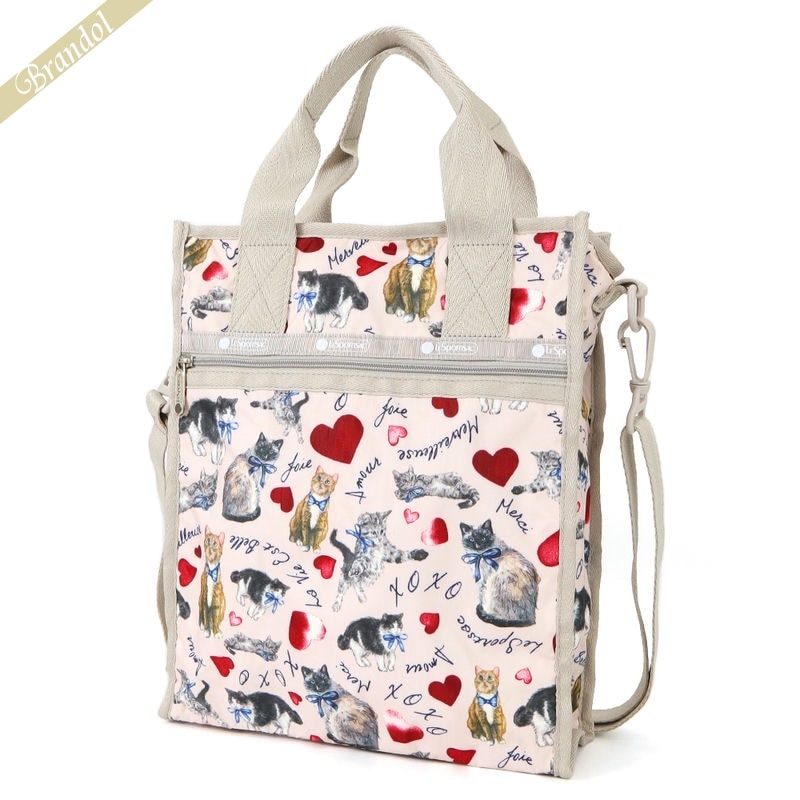 レスポートサック LeSportsac レディース トートバッグ SMALL N/S TOTE 縦型 2wayショルダーバッグ キャット柄 ライトピンク×ベージュ 3538 E479 | コンビニ受取 ブランド