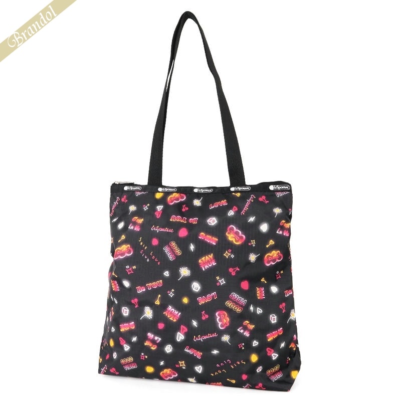 レスポートサック LeSportsac レディース トートバッグ EASY MAGAZINE TOTE ネオン風 キュート柄 ブラック系 3531 E481 | コンビニ受取 ブランド