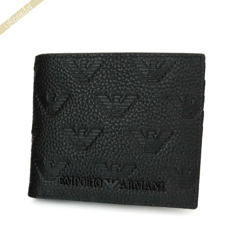 アルマーニ 財布（メンズ） エンポリオアルマーニ EMPORIO ARMANI 財布 メンズ 二つ折り財布 エンボスモノグラム ブラック YEM122 Y142V 81072 | コンビニ受取 ブランド