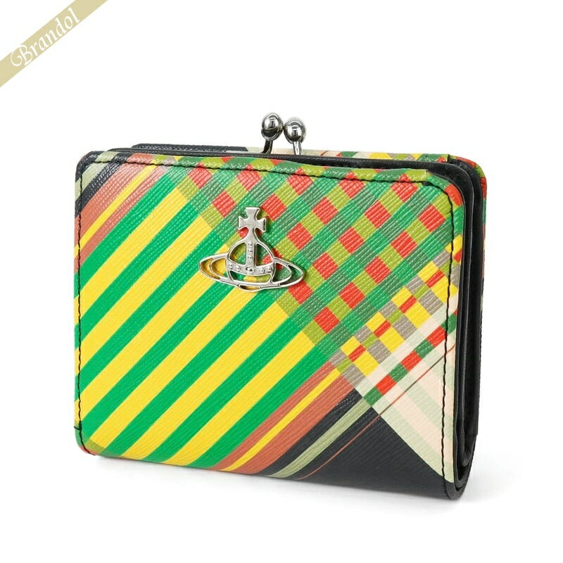 ヴィヴィアンウエストウッド Vivienne Westwood 財布 レディース・メンズ 二つ折り財布 チェック柄 グリーン系マルチカラー 51010058U SAFFTA O102 | コンビニ受取 ブランド