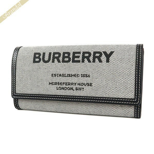 バーバリー 財布（レディース） バーバリー BURBERRY 財布 レディース 長財布 ホースフェリー キャンバス ホワイト×ブラック 8044349 | ブランド
