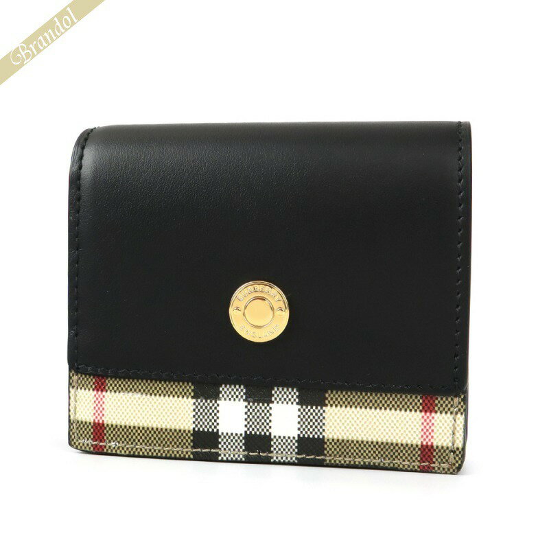 バーバリー BURBERRY 財布 レディース 三つ折り財布 ヴィンテージチェック ブラック×ベージュ系 8062285 ブランド