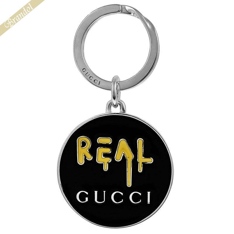 グッチ GUCCI メンズ レディース キーリング REAL ロゴ プレート キーホルダー シルバー×ブラック 478646 J89L0 8490 コンビニ受取 ブランド