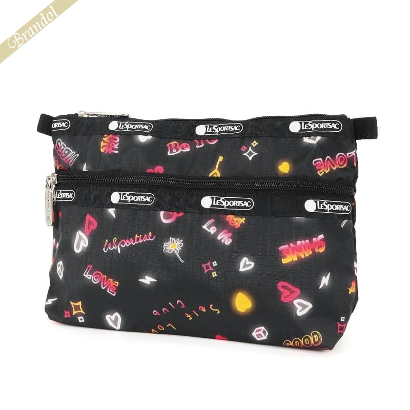 レスポートサック LeSportsac ポーチ COSMETIC CLUTCH ネオン風 キュート柄 ブラック系 7105 E481 | コンビニ受取 ブランド