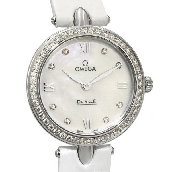 オメガ OMEGA 腕時計 レディース デ・ヴィル プレステージ デュードロップ 27.4mm ダイヤモンドベゼル ホワイトパール×ホワイト 424.18.27.60.55.001 | ブランド【最大3300円クーポン 3/2 23:59迄】