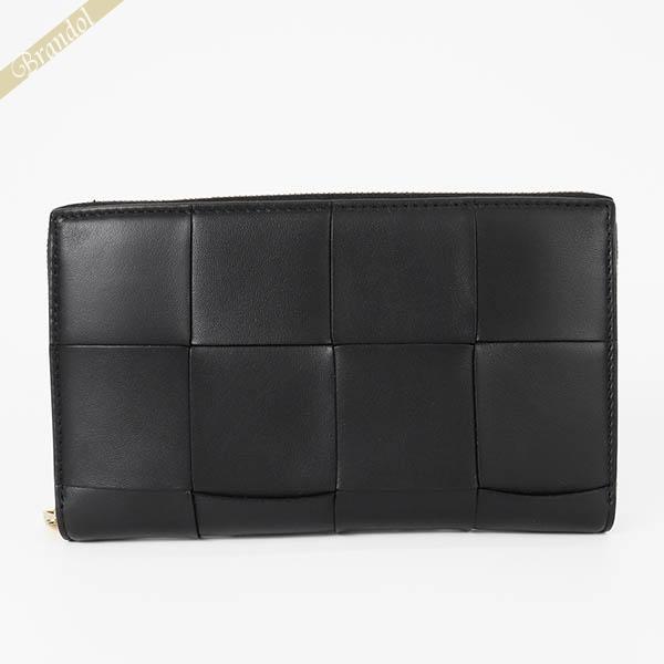〈訳あり・押し跡あり〉BOTTEGA VENETA ボッテガヴェネタ ラウンドファスナー長財布 イントレチャート レザー ブラック 750259 VCQC1 8425