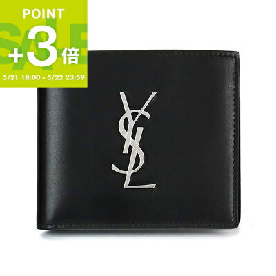 《P3倍_22日23:59迄》サンローラン SAINT LAURENT 財布 メンズ 二つ折り財布 YSL レザー ブラック 463249 0SX0E 1000 | ブランド