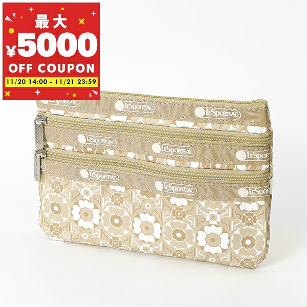 レスポートサック LeSportsac ポーチ レディース 3-ZIP COSMETIC コスメポーチ 花柄 ベージュ系 7158 E702 | ブランド【最大5000円クーポン 11/21 23:59迄】