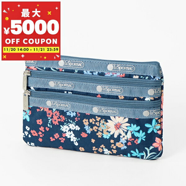 レスポートサック LeSportsac ポーチ レディース 3-ZIP COSMETIC コスメポーチ 花柄 ブルー系 7158 E718 | ブランド【最大5000円クーポン 11/21 23:59迄】