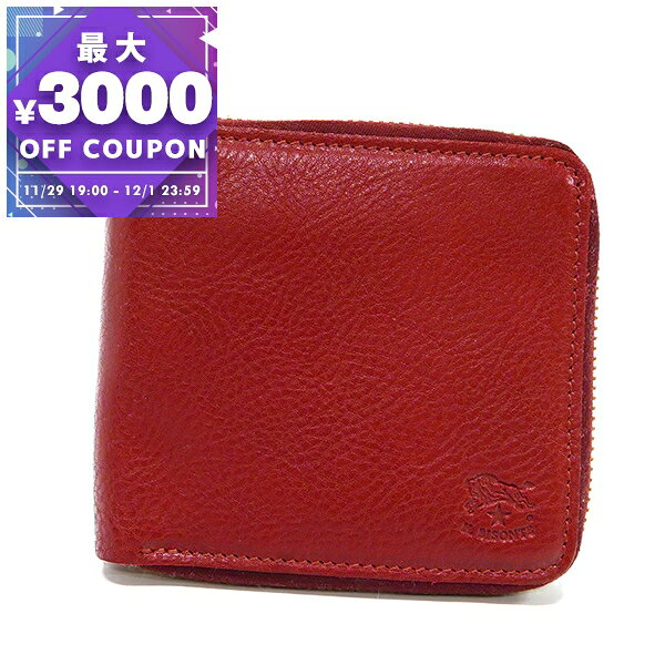 イルビゾンテ IL BISONTE 財布 メンズ レディース 二つ折り財布 本革 レザー ラウンドファスナー型 ルビーレッド C0990 245 | コンビニ受取 ブランド【最大3000円クーポン 12/1 23:59迄】