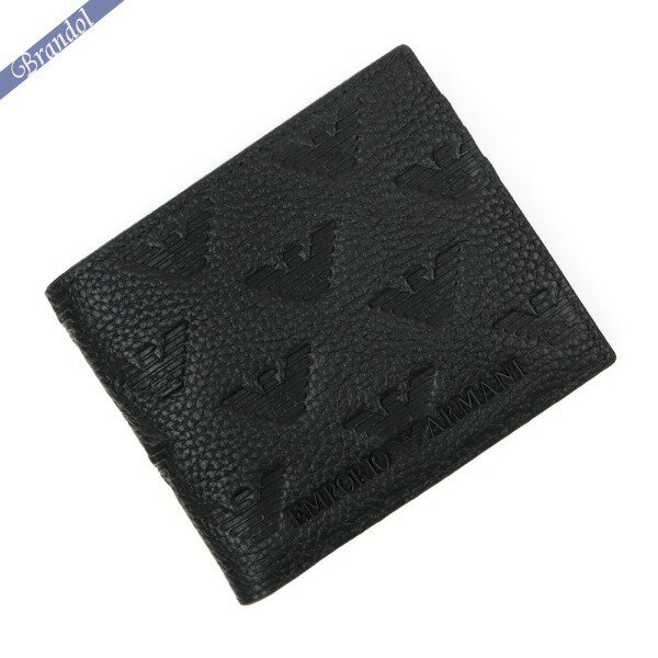 アルマーニ 財布（メンズ） EMPORIO ARMANI エンポリオアルマーニ 二つ折り財布 エンボスモノグラム ブラック YEM122 Y142V 81072