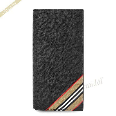 《全品P5倍&クーポン_4日15:59迄》バーバリー 長財布 BURBERRY メンズ レザー アイコン ストライプ プリント ブラック 8033848 BLACK | ブランド