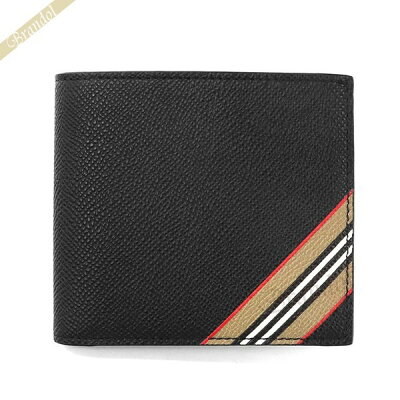 《全品P5倍&クーポン_4日15:59迄》バーバリー 二つ折り財布 BURBERRY メンズ レザー アイコン ストライプ プリント ブラック 8033846 BLACK | ブランド