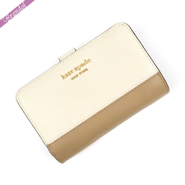 《クーポン配布中_18日23:59迄》ケイトスペード 二つ折り財布 kate spade スペンサー コンパクト ウォレット アイボリー×ライトブラウン PWR00279 389 | ブランド