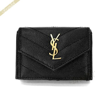 《1000円クーポン対象！6/21(日)23:59まで》サンローラン パリ SAINT LAURENT レディース 三つ折り財布 モノグラム YSLロゴ キルティングレザー ブラック 602791 BOWA1 1000 | ブランド