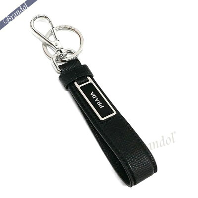 《最大2000円クーポン_30日23:59迄》プラダ キーリング PRADA メンズ レザー スクエアロゴ キーホルダー ブラック×シルバー 2PP709 053 F0002 | ブランド