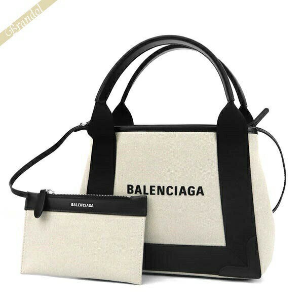 ショルダーバッグ 《クーポン配布中_23日13:59迄》BALENCIAGA バレンシアガ ショルダーバッグ カバ NAVY CABAS XS 2way キャンバス ミニトートバッグ ポーチ付 ナチュラル×ブラック 390346 2HH3N 9260