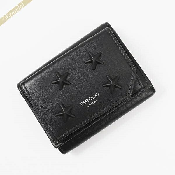 《ポイント5倍_27日1:59迄》ジミーチュウ 三つ折り財布 JIMMY CHOO 財布 スタースタッズ ミニ財布 オールブラック メンズ レディース BEALE OAJ 0050 | ブランド