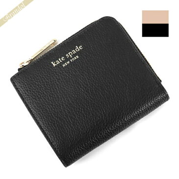 《最大1500円クーポン_24日23:59迄》ケイトスペード 二つ折り財布 kate spade レディース L字ファスナー レザー ブラック×ピンクベージュ WLRU6253 012 | ブランド