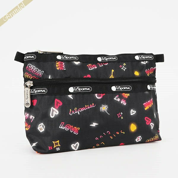 レスポートサック ポーチ（レディース） レスポートサック ポーチ LeSportsac COSMETIC CLUTCH ネオン風 キュート柄 ブラック系 レディース 7105 E481 | ブランド