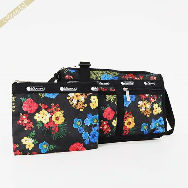 レスポートサック ショルダーバッグ LeSportsac DELUXE SHOULDER SATCHEL 花柄 ブラック系マルチカラー レディース 7519 E477