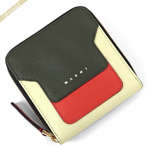 マルニ 二つ折り財布 MARNI レディース サフィアーノレザー ダークグリーン マルチカラー PFMOQ09U12 L..