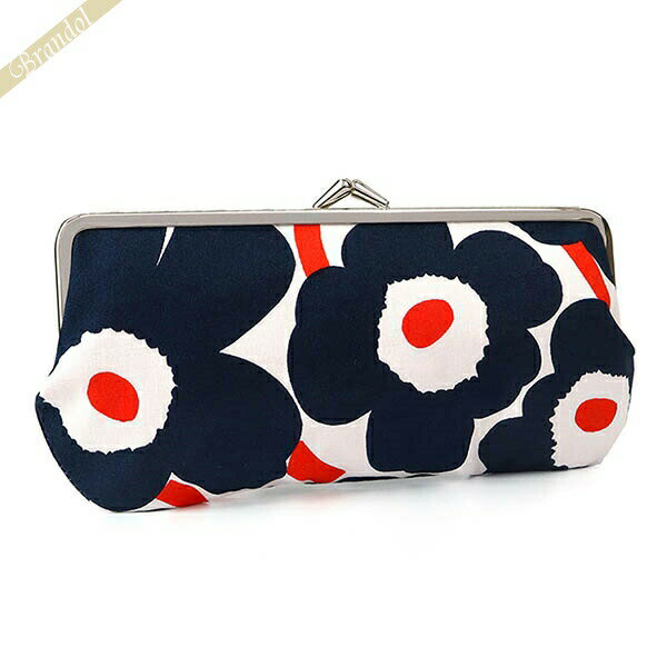 マリメッコ ポーチ marimekko ウニッコ Unikko 花柄 がま口 横長 コスメポーチ ホワイト ネイビー 047821 153 | ブランドのサムネイル