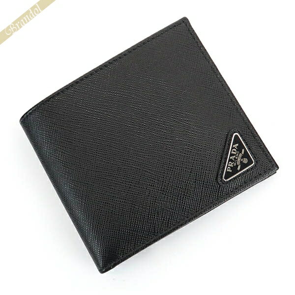 PRADA - 《ポイント5倍_4/18 23:59迄》プラダ 二つ折財布 PRADA メンズ 三角ロゴ レザー ブラック 2MO738 QHH F0002 | ブランド
