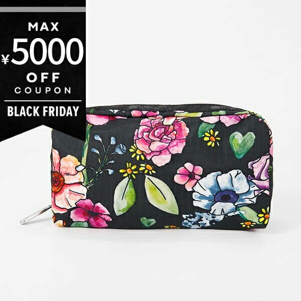 《最大5000円クーポン 11/21 23:59迄》レスポートサック ポーチ LeSportsac RECTANGULAR COSMETIC 花柄 ブラック系 6511 F655 レディース メール便送料無料 | ブランド