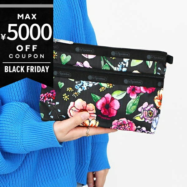 《最大5000円クーポン 11/21 23:59迄》レスポートサック ポーチ LeSportsac COSMETIC CLUTCH 花柄 ブラック系マルチカラー 7105 F655 レディース | ブランド
