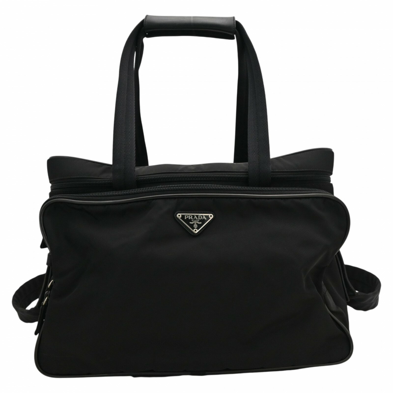 PRADA - 【楽天スーパーSALE】【新規オープン記念】【中古】プラダ ロゴプレート ナイロン 2way ボストンバッグ ブラック Bランク pr8937hr