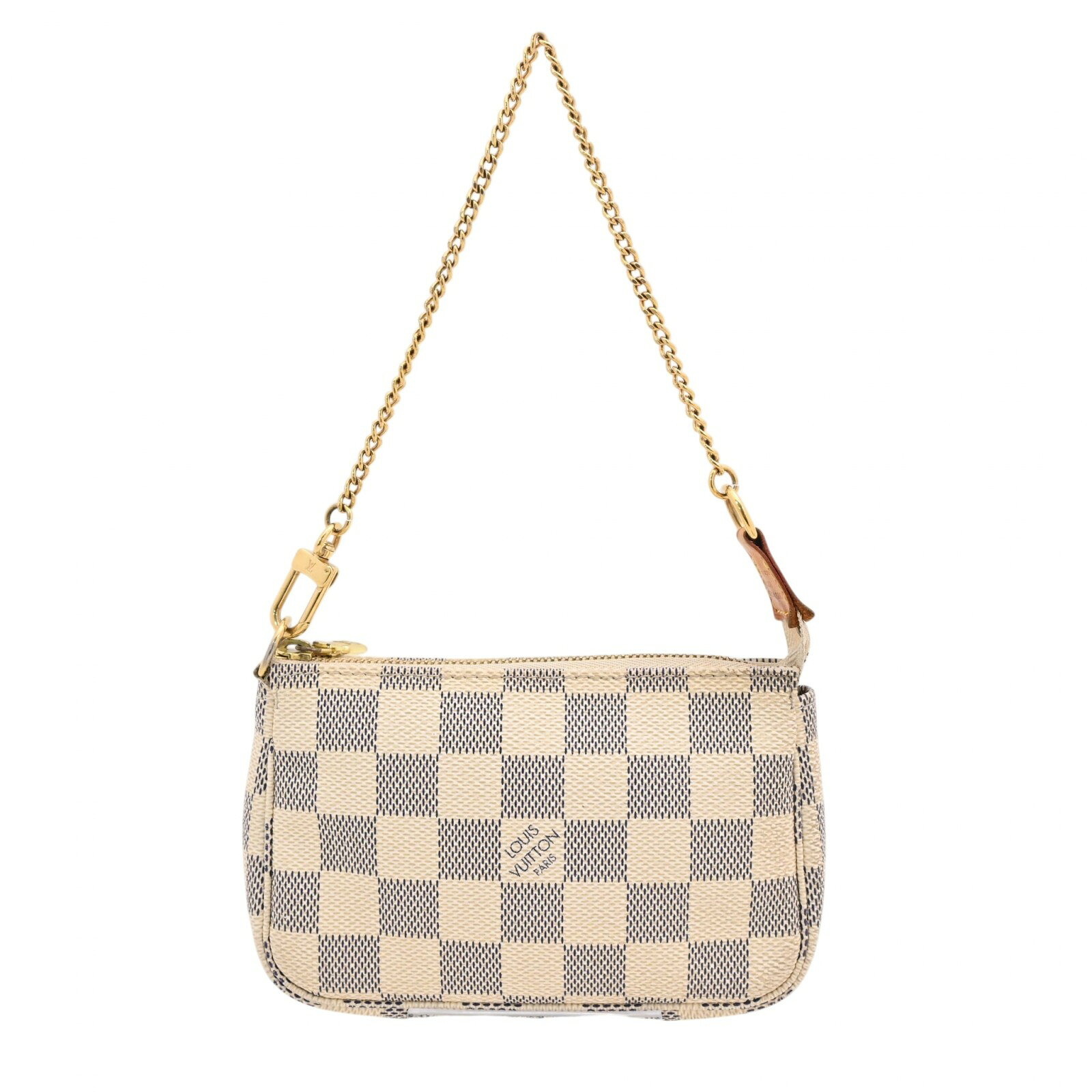 【中古】ルイヴィトン ダミエ アズール ミニポシェット アクセソワール ポーチ ホワイト ゴールド金具 Aランク lv8842bd