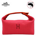 【中古】HERMES エルメス ブリッド ア ブラックPM ポーチ ハンドバック ハイビスカス Hibiscus ピンク キャンバス 未使用品