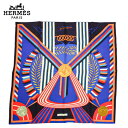 【中古】HERMES エルメス カレ90 JES JEUX D'HERMES エルメスのゲーム J.A badie 大判 シルク ブルー(4)