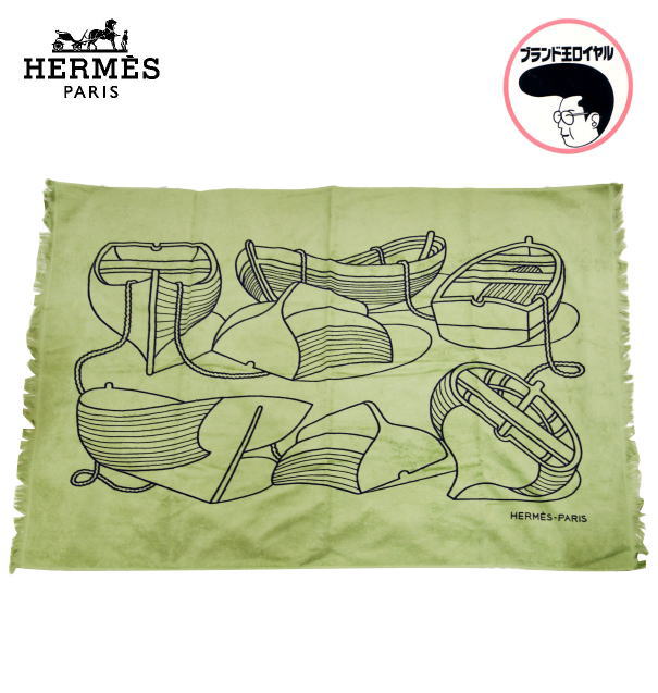 【中古】未使用品 HERMES エルメス ビーチタオル タラサ ボート グリーン