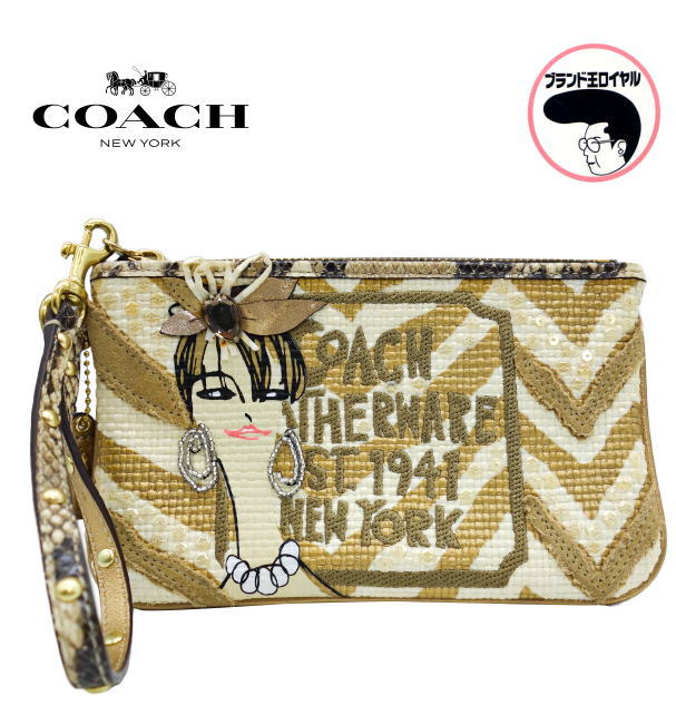 【中古】コーチ COACH リストレット　ポーチ ミニバッグ　ゴールド