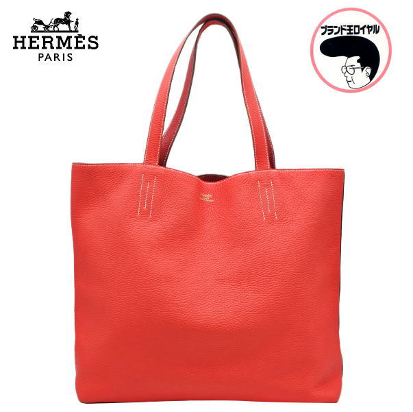 【中古】HERMES エルメス ドゥブルセンス36 トートバッグ リバーシブル ダブルセンス ローズジャイプール×ルージュカザック トリヨンクレマンス ピンク×赤