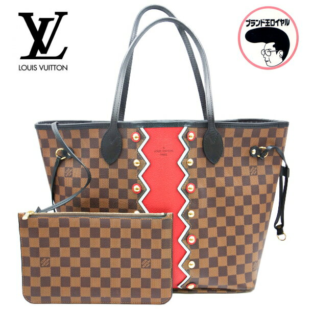 【中古】LOUIS VUITTON ルイヴィトン ダミエ ネヴァーフルMM カラコラム トートバッグ N40047 赤　スタッズ