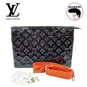 【中古】LOUIS VUITTON ルイヴィトン クッサンMM M20369 黒×オレンジ ホワイトチェーン パテンドレザー