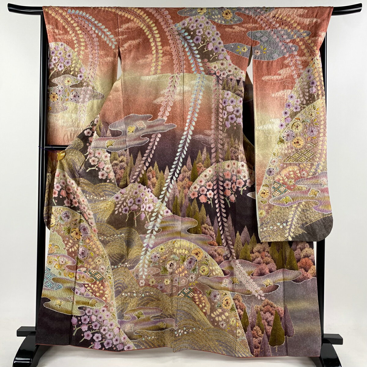 振袖 名品 落款 辻が花柄 銀通し 絞り ピンク 袷 身丈162cm 裄丈 振袖 名品 落款 辻が花柄 銀通し 絞り ピンク 袷 身丈162cm 裄丈