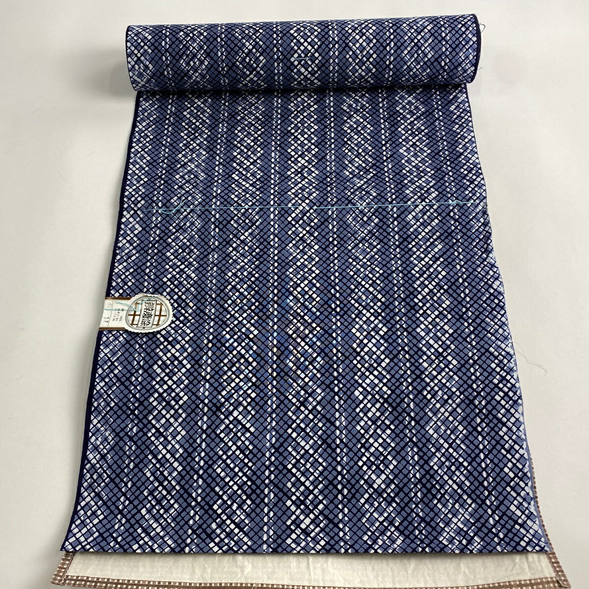 反物 優品 男着物 小紋 縞 幾何学 青灰色 綿 【中古】 msp70