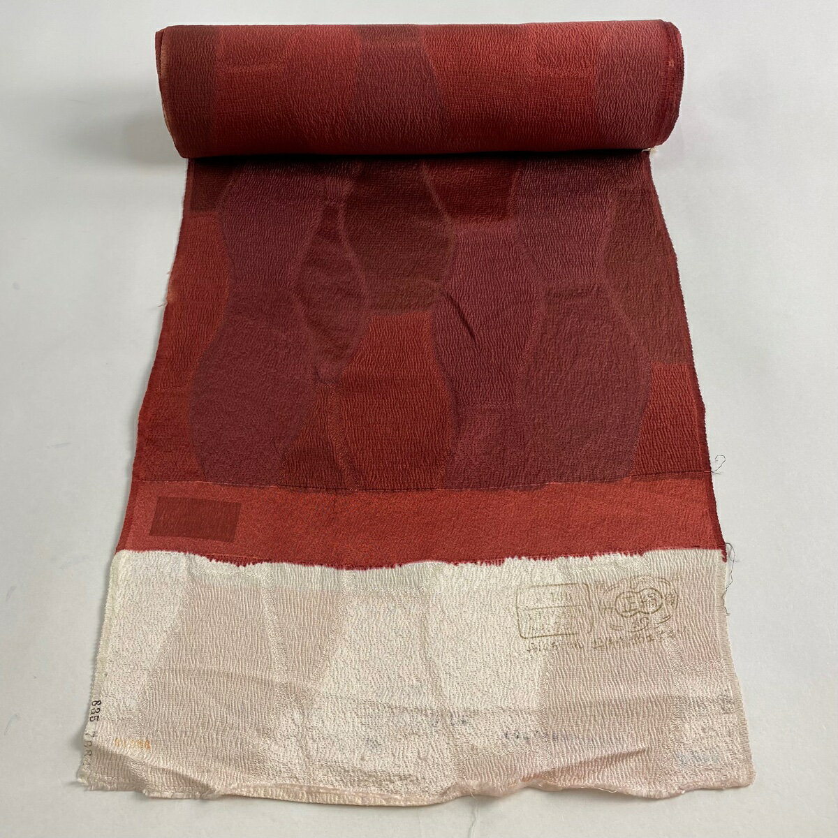 反物 優品 羽尺 羽織 和装コート 立涌 赤 正絹 【中古】