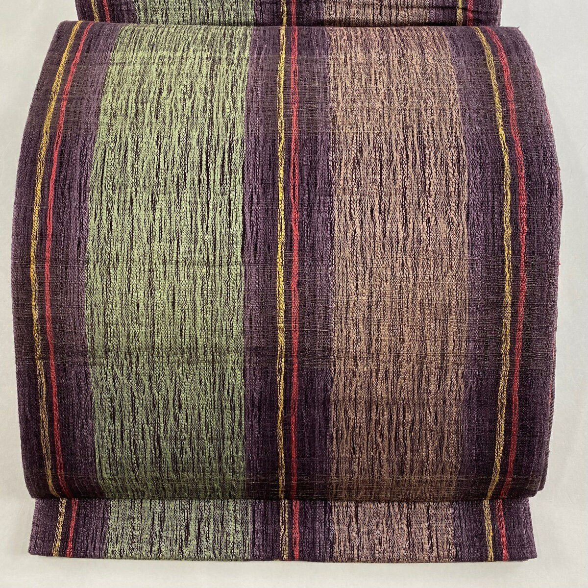 袋帯 美品 秀品 夏帯 縞 金通し 紫 六通 正絹 【中古】