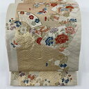 袋帯 美品 秀品 扇面 牡丹 箔 刺繍 クリーム 六通 正絹 【中古】(4)