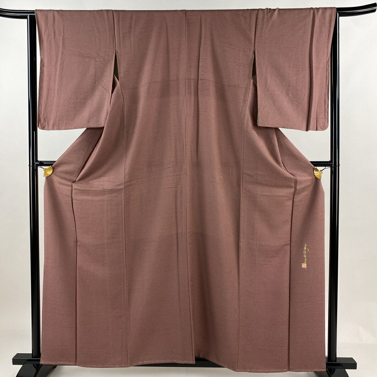 小紋 身丈161cm 裄丈64cm M 袷 落款あり 鮫 地紋 赤紫 正絹 秀品 【中古】 msp70