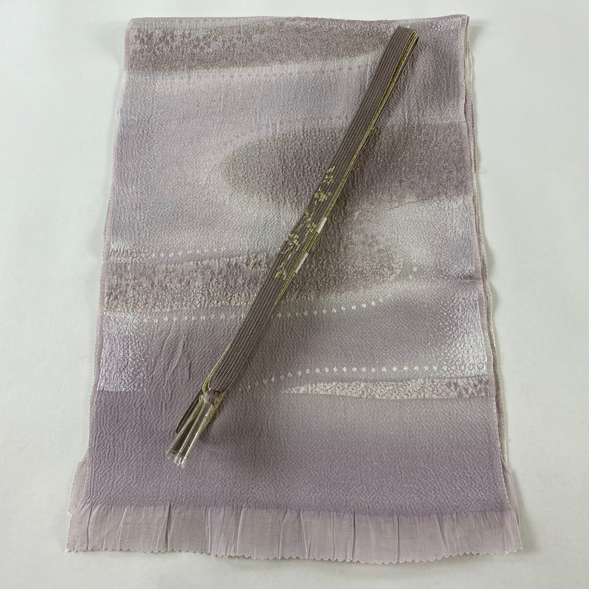 和装セット 優品 帯締め帯揚げ2点セット 霞 金糸 薄紫 正絹 和装小物 【中古】