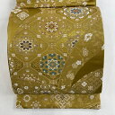 【最終値引き】 袋帯 美品 秀品 蜀江華文 草花 刺繍 金糸 からし色 六通 正絹 【中古】 msp70(4)